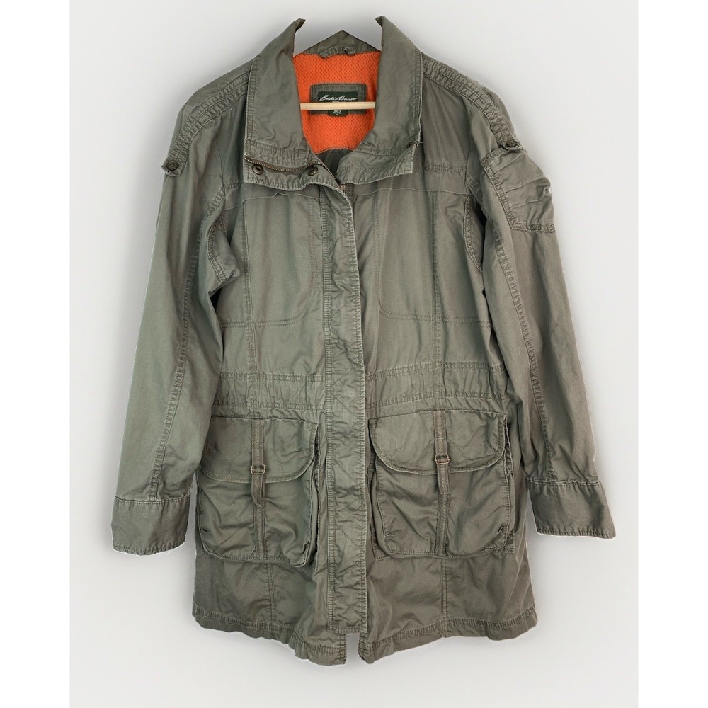 Eddie Bauer Women's XL Olive Green Full Zip Snap Military Utility Anorak Jacket